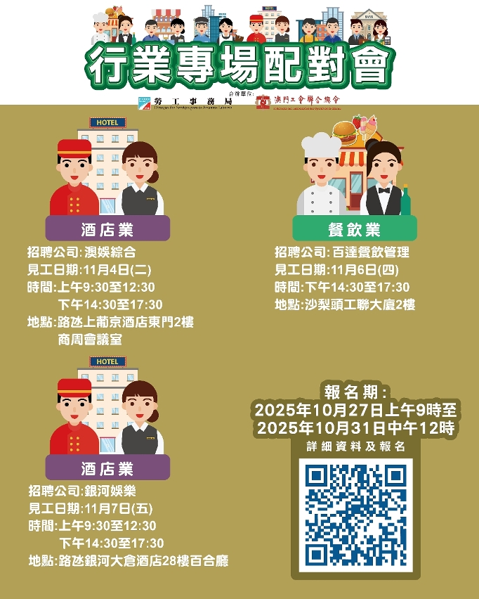 勞工局11月上旬辦三場配對會　提供111個職缺