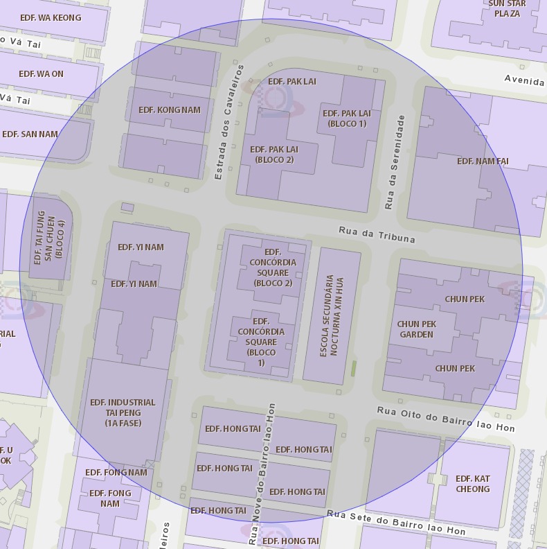 A área de um raio de 100 metros ao redor do Edifício Concórdia Square, Bloco II está delimitada como zona de risco