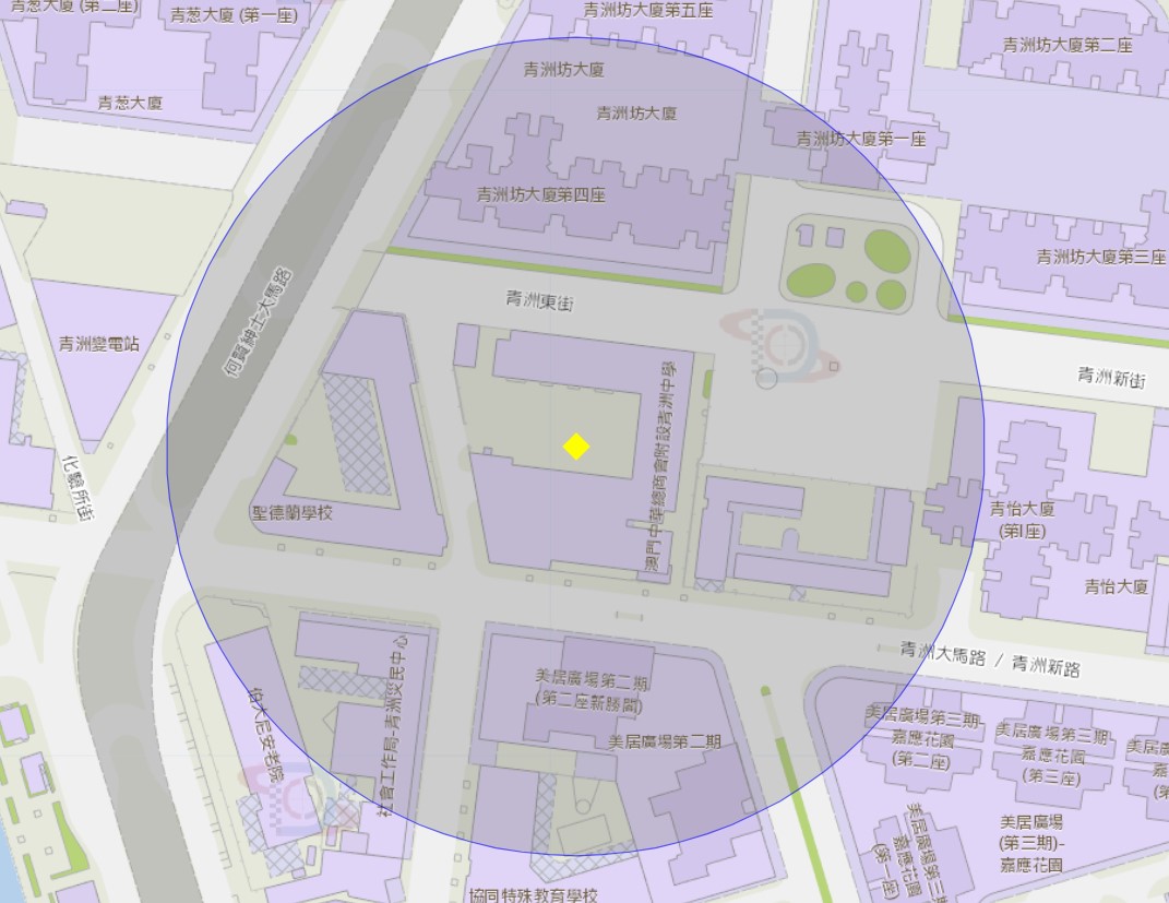 图5. 青洲中学附近风险区域100米半径范围