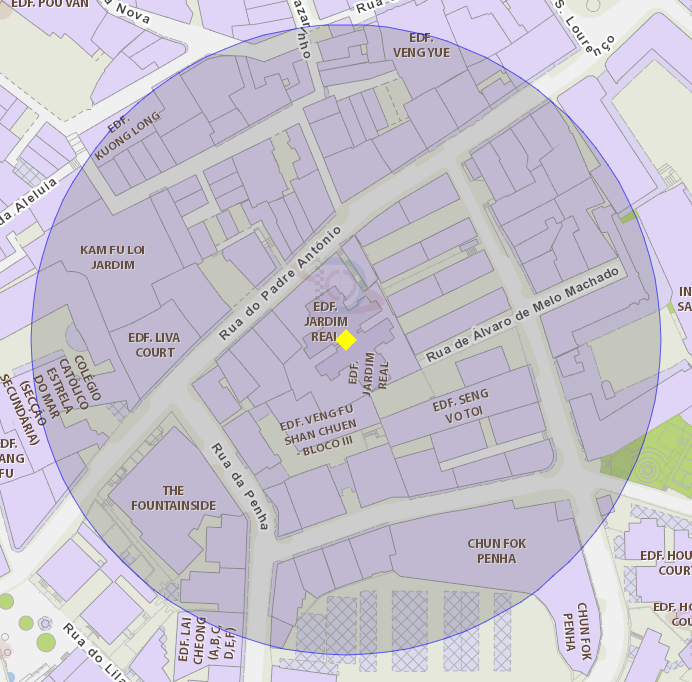 área de risco, com um raio de 100 metros perto da rua do padre antónio, nos. 17-29, edifício jardim real