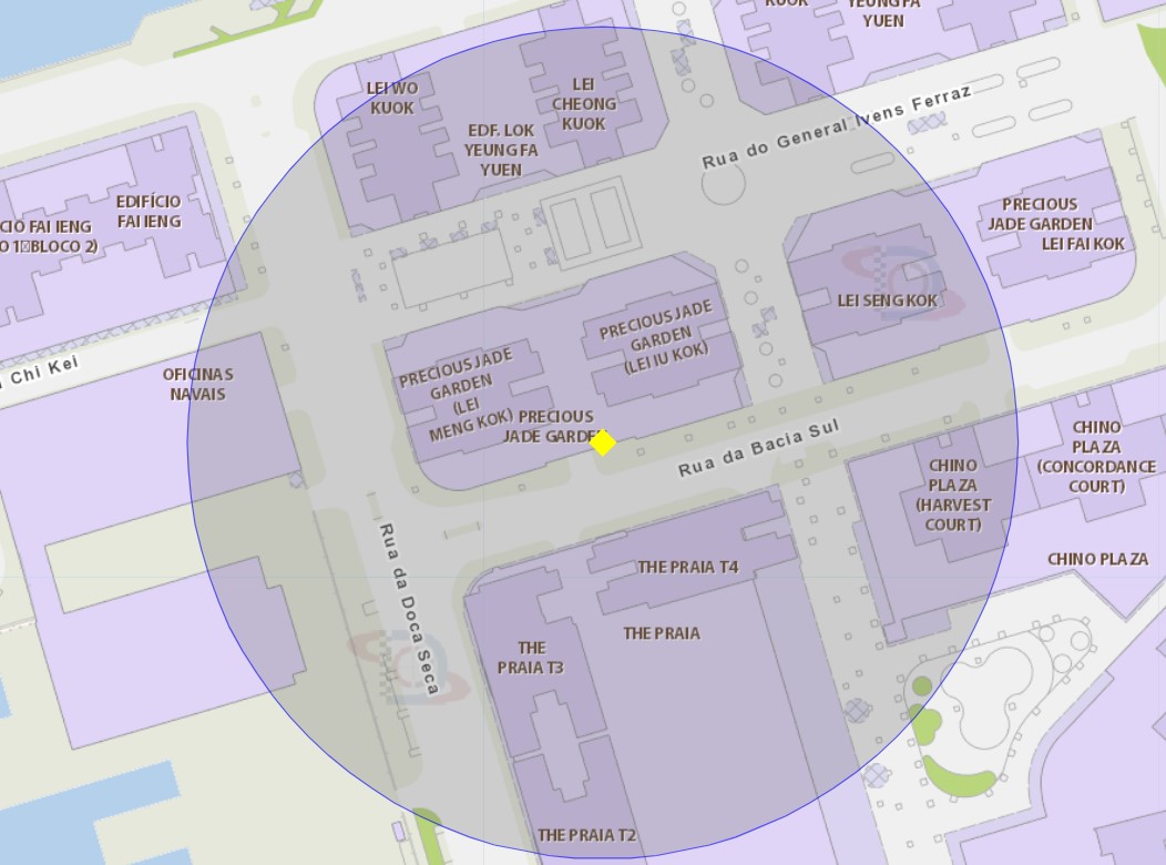 1. área de risco, com um raio de 100 metros perto da rua da bacia sul, n.º 49