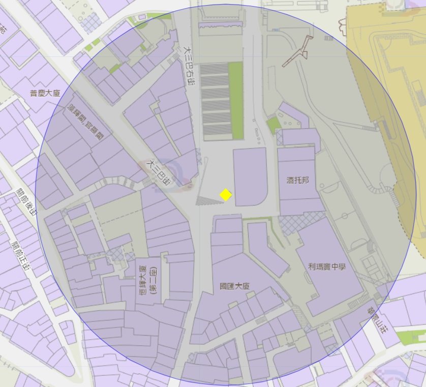 2. 大三巴附近风险区域100米半径范围