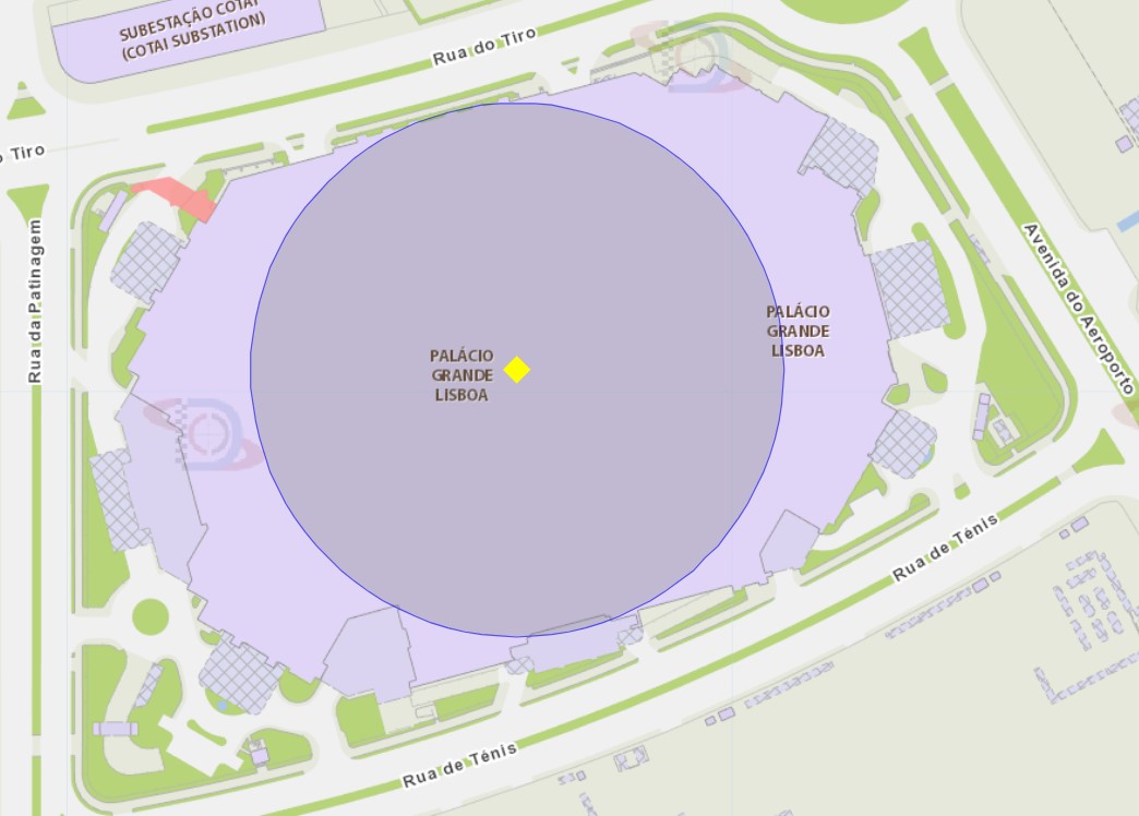1. A área de um raio de 100 metros ao redor do grand lisboa palace, está delimitada como zona de risco