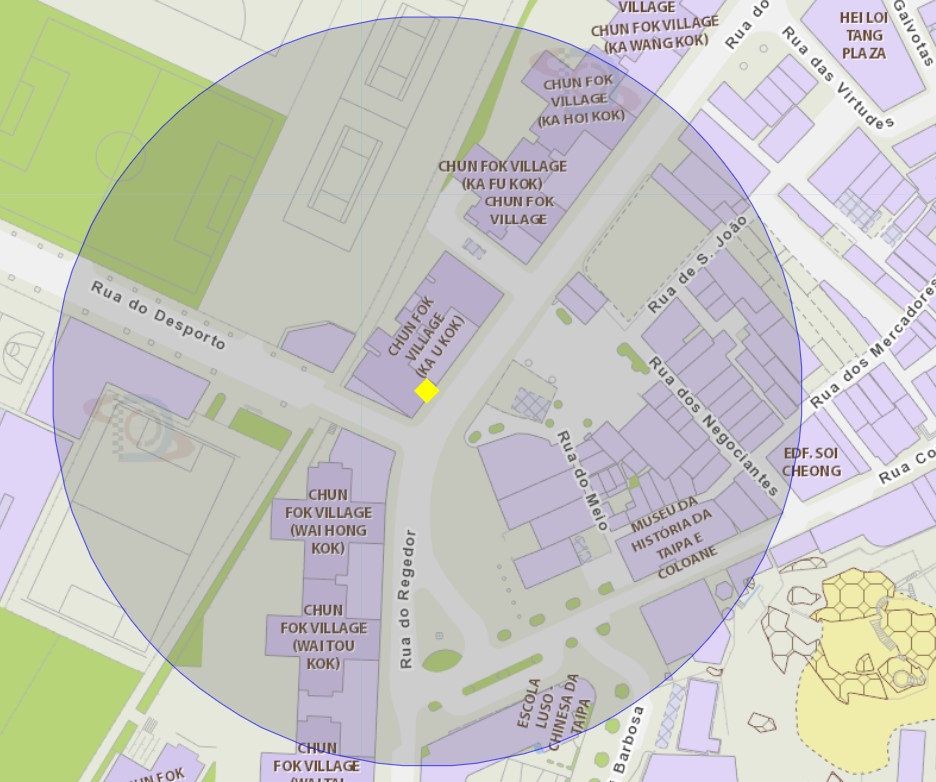 4. A área de um raio de 100 metros ao redor da rua do regedor 181-185 da taipa, está delimitada como zona de risco