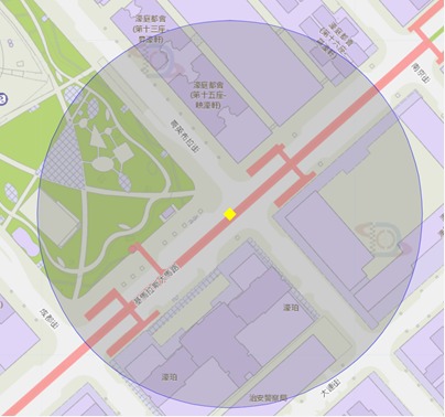 基馬拉斯大馬路空中走廊附近風險區域100米半徑範圍
