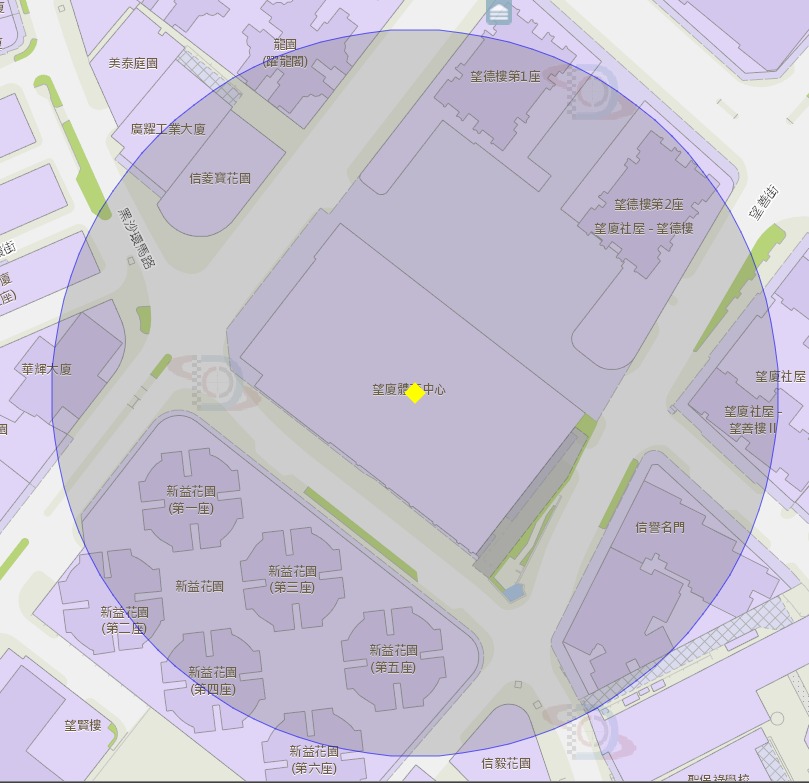 澳門望廈體育中心附近風險區域100米半徑範圍