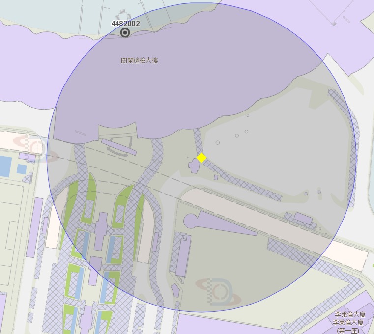 關閘口岸穿梭巴士站附近風險區域100米半徑範圍