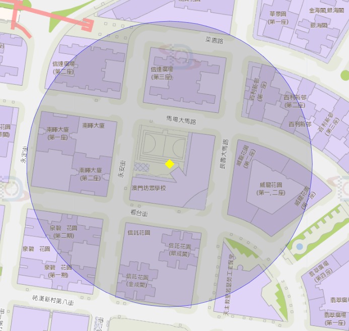 澳门坊众学校中学部附近风险区域100米半径范围