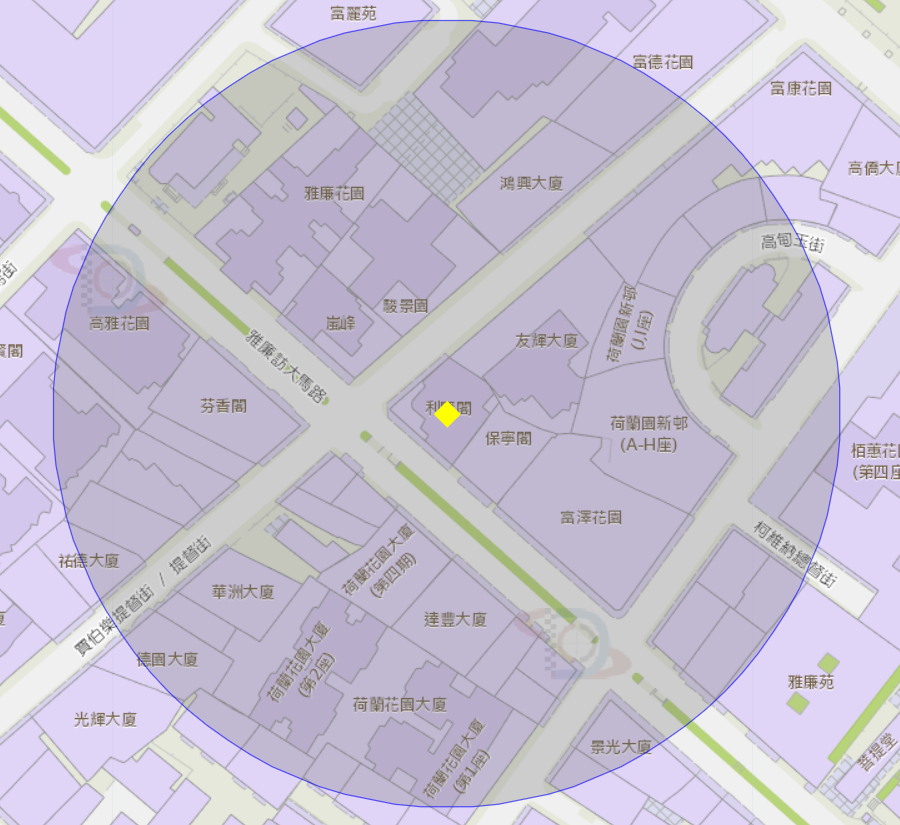 雅廉访大马路利贤阁附近风险区域100米半径范围
