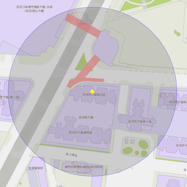 李寶椿街青洲坊大廈第五座附近風險區域100米半徑範圍