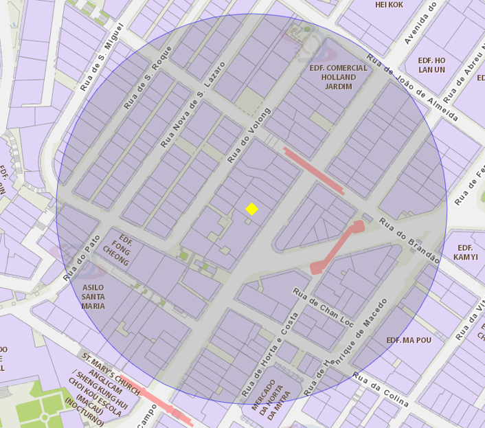 zona de risco com raio de 100 metros nas proximidades do Edifício Seng Cheong, n.º 5-9, na Avenida do Conselheiro Ferreira de Almeida