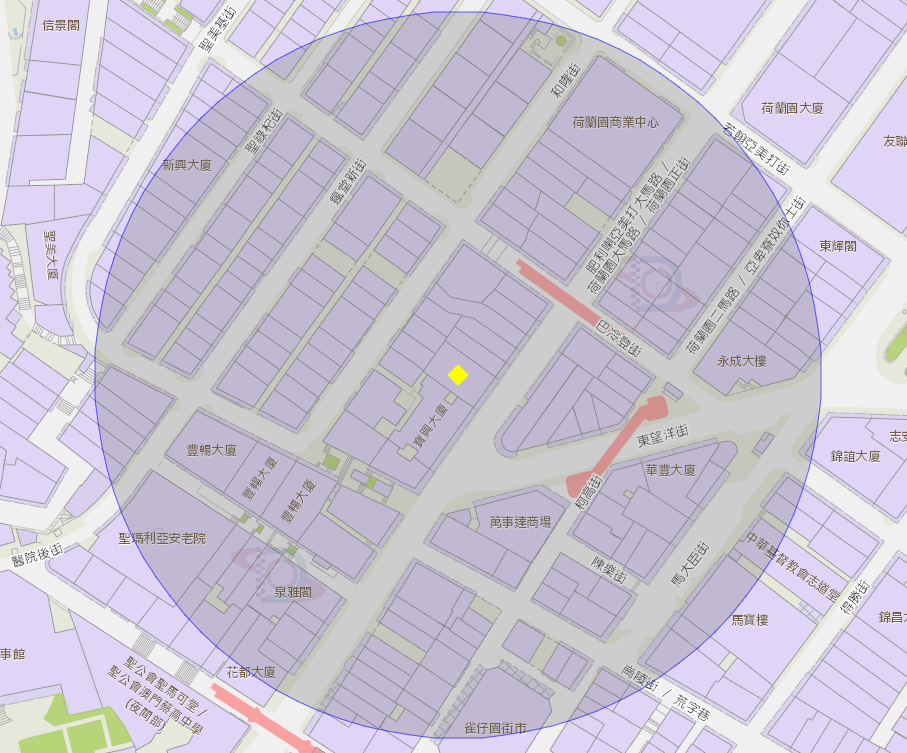 荷蘭園大馬路5至9號成昌大廈附近風險區域100米半徑範圍
