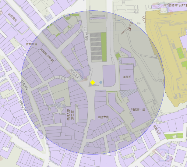 大三巴附近风险区域100米半径范围