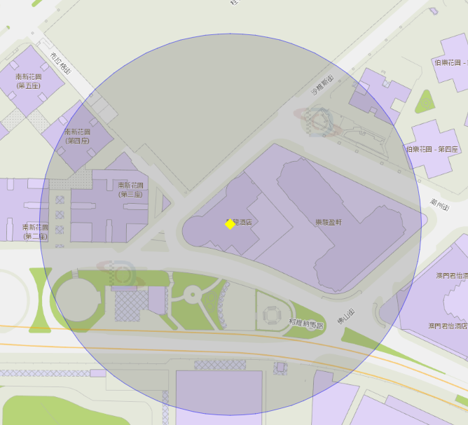 澳門駿龍酒店附近風險區域100米半徑範圍