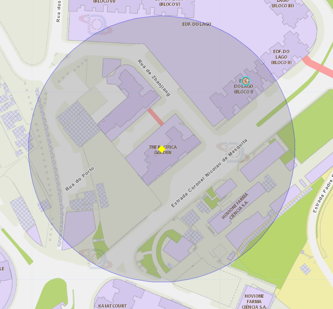 zona de risco com raio de 100 metros nas proximidades do Edifício The Pacifica Garden, na Estrada Coronel Nicolau de Mesquita, na Ilha da Taipa.