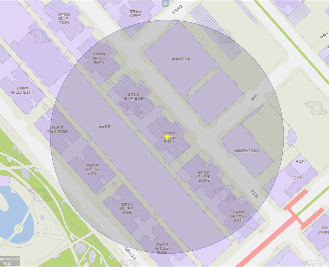 氹仔南京街469號濠庭都會第12座附近風險區域100米半徑範圍