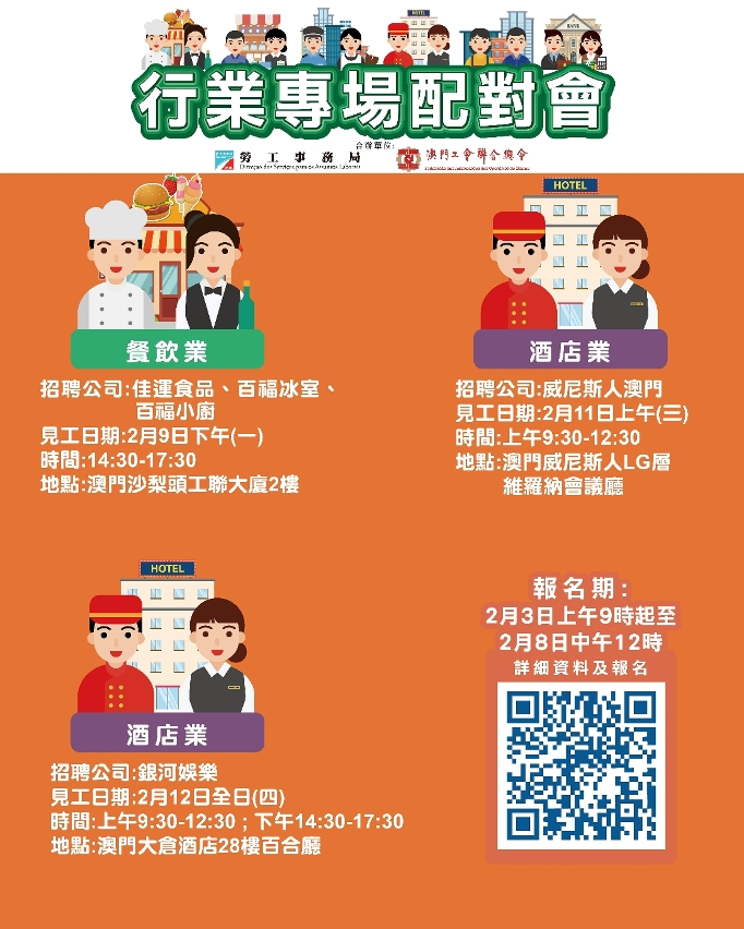 勞工局2月第二周舉辦三場配對會