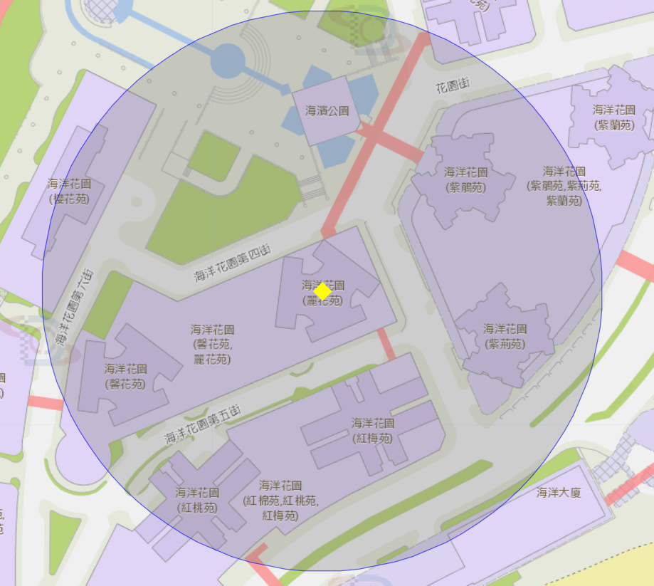 海洋花園（麗花苑）附近風險區域100米半徑範圍