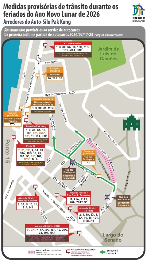 Medidas provisórias de trânsito em arredores do auto-silo pak kong durante os feriados do ano novo lunar de 2026