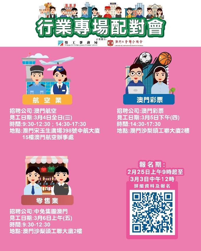 勞工局3月首周舉辦三場配對會　提供逾130個職缺